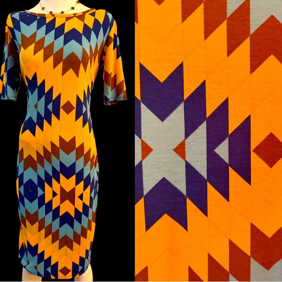 Lularoe Julia Dress Vibrant Aztec/Geometric Print Size Medium - Picture 1 of 14